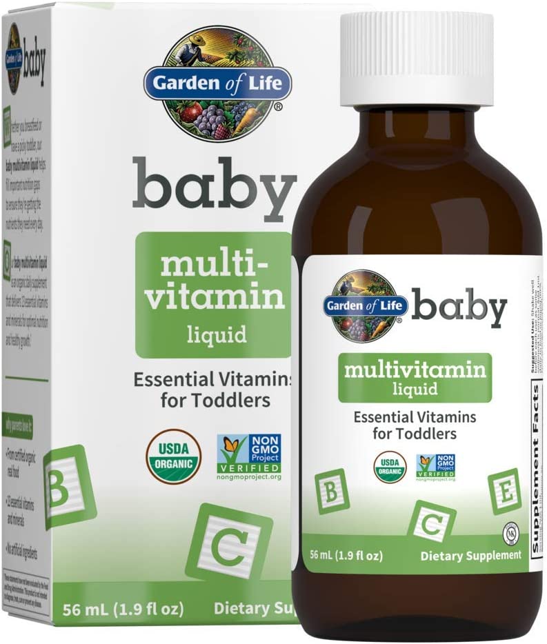 Garden of Life Baby Multivitamin Drops, for Infants &amp; Toddlers 1.9 fl ozقطرات فيتامينات متعددة من جاردن أوف لايف بيبي، فيتامينات عضوية للأطفال الرضع والأطفال الصغار - فيتامينات أساسية ومغذيات للأطفال، نباتي، خالٍ من الغلوتين، غير معدل وراثياً، 56 وجبة، مكمل سائل 56 مل