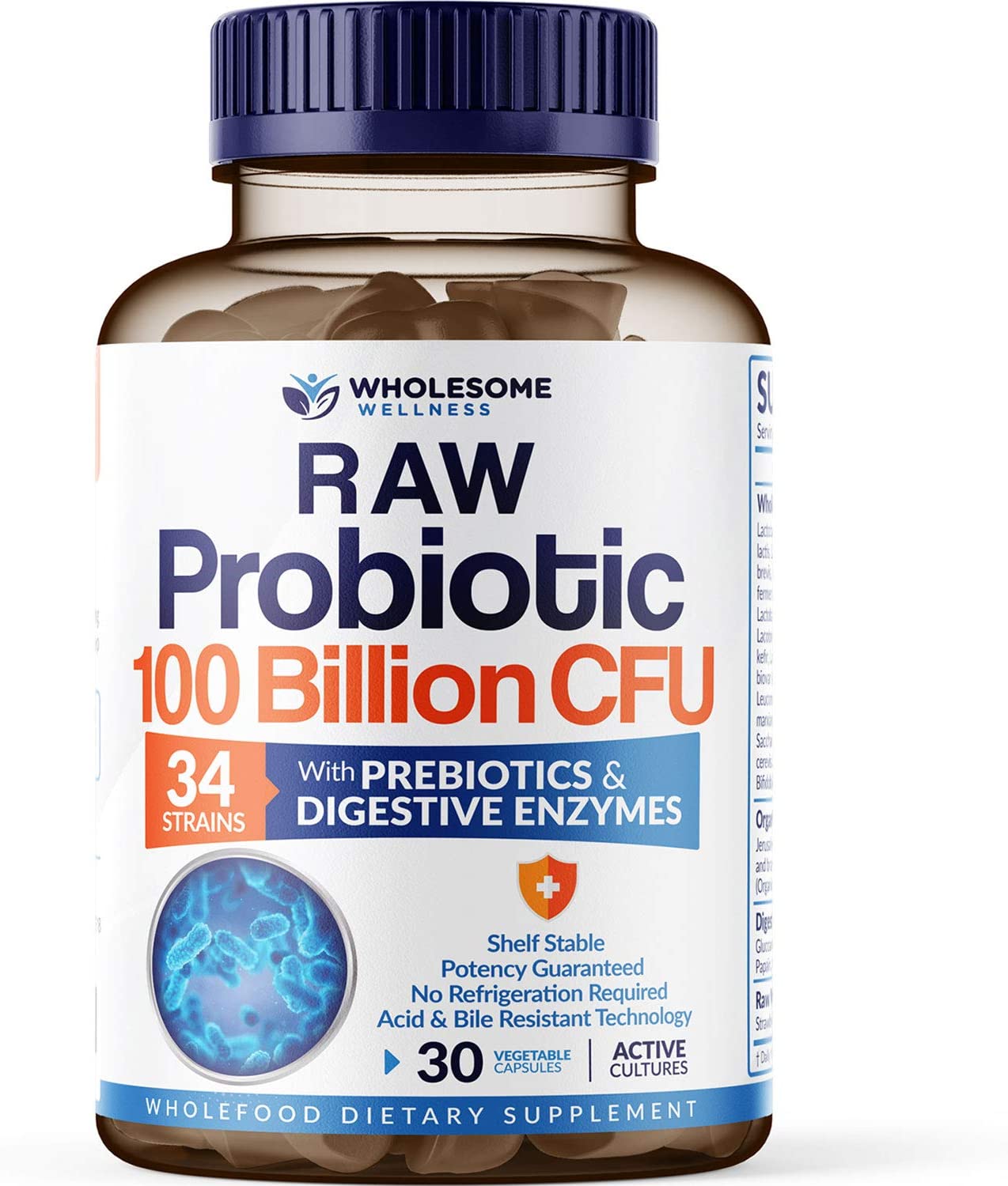 Wholesome Organic Probiotics 100 Billion 30 Capsules