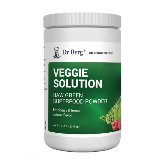 (BROKEN | Partially Deformed BOTTLE) Dr Berg's Veggie Solution Flavored Superfood, 275 grams  الخام الأخضر،سوبر فود (مسحوق الطعام الخارق) بطعم الراسبيرى والليمون الطبيعى ، 275 جرام