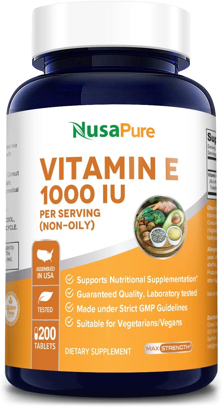 Vitamin E 1000 IU 200 Tablets (Non-GMO &amp; Gluten-Free) - Mixed Tocopherols نوزابيور ،فيتامين ھ الطبيعى، 1000 وحدة دولية ، عالى الإمتصاص، 200 كبسولة نباتية