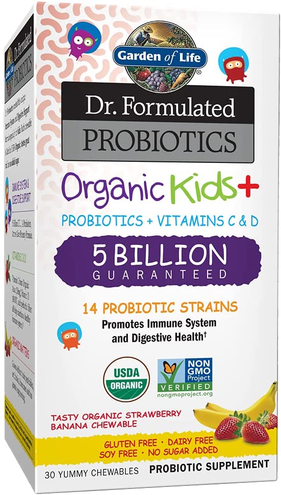 Garden of Life Dr. Formulated Probiotics Organic Kids+ plus Vitamin C &amp; D ,Immune &amp; Digestive Health , 30 Chewsبروبيوتيك عضوى للأطفال مع فيتامين ج وفيتامين د لصحة الجهاز الهضمى والجهاز المناعى ، 30 قطعة قابلة للمضغ