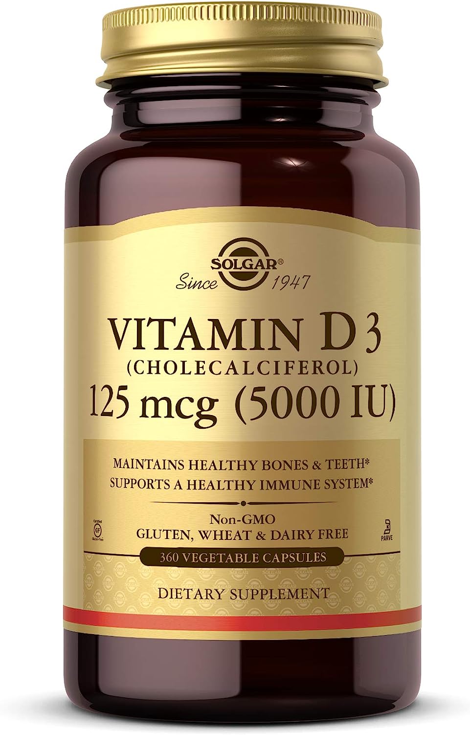 (Open Bottle) Solgar Vitamin D3 (Cholecalciferol) 125 mcg (5,000 IU) Vegetable Capsules - 360 Count سولجر فيتامين د3 ، 5000 وحدة دولية ، لتحسين صحة الجهاز المناعى ، ولصحة العظام والأسنان ،360 سوفت جيل