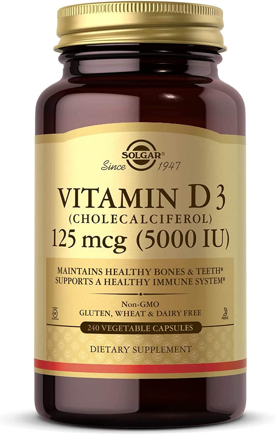 (Open Bottle) Solgar Vitamin D3 (Cholecalciferol) 125 mcg (5,000 IU) Vegetable Capsules - 240 Count سولجر فيتامين د3 ، 5000 وحدة دولية ، لتحسين صحة الجهاز المناعى ، ولصحة العظام والأسنان ،240 سوفت جيل