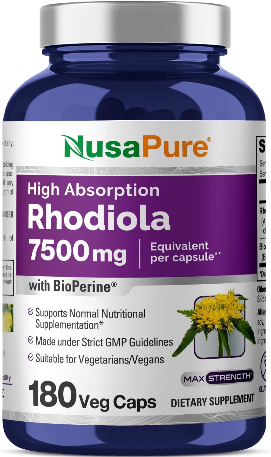 NusaPure Rhodiola Rosea 7500mg Extract 180 Veggie Capsules