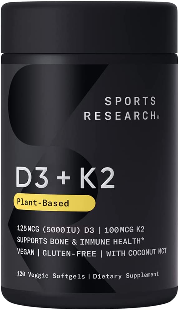 Sports Research Vitamin D3 & K2 , 120 Softgels<br/>فيتامين د3 & ك2  5,000 وحدة دولية من فيتامين د3 _ 120 كبسولة
