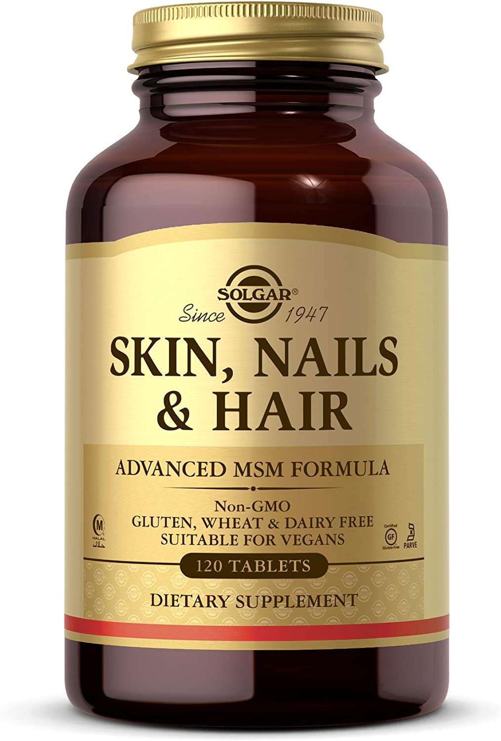 Solgar Skin Nails &amp; Hair, Advanced MSM Formula, Supports Collagen for Hair, Nail and Skin Health - Provides Zinc, Vitamin C &amp; Copper ,120 Tablets  سولجار الشعر والجلد والاظافر ،زنك ونحاس وفيتامين سى وفيتامينات اخرى، 120 قرص