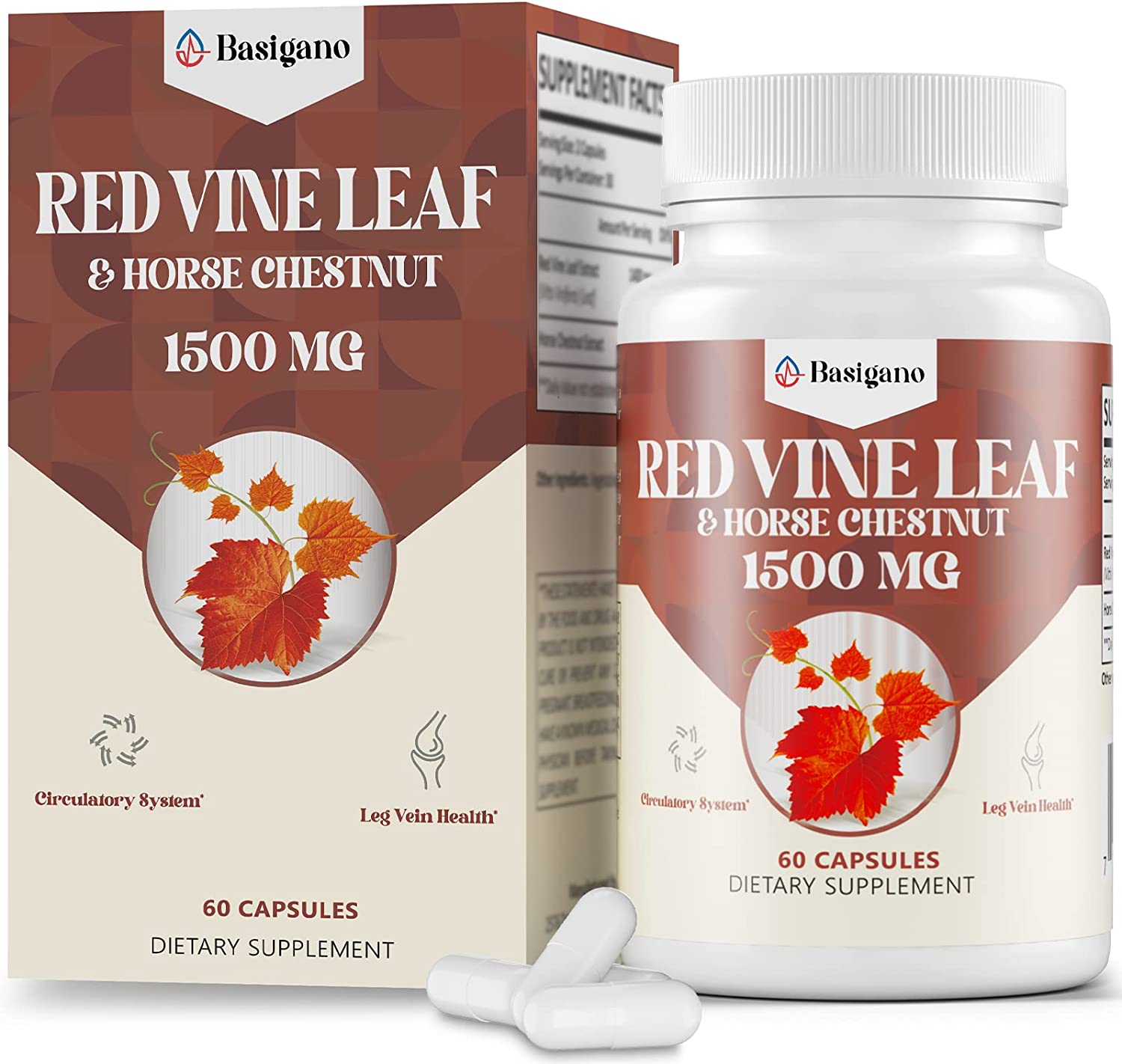 Red Vine Leaf &amp; Horse Chestnut | Natural Vein Support Formula 1500mg | 60 Capsules