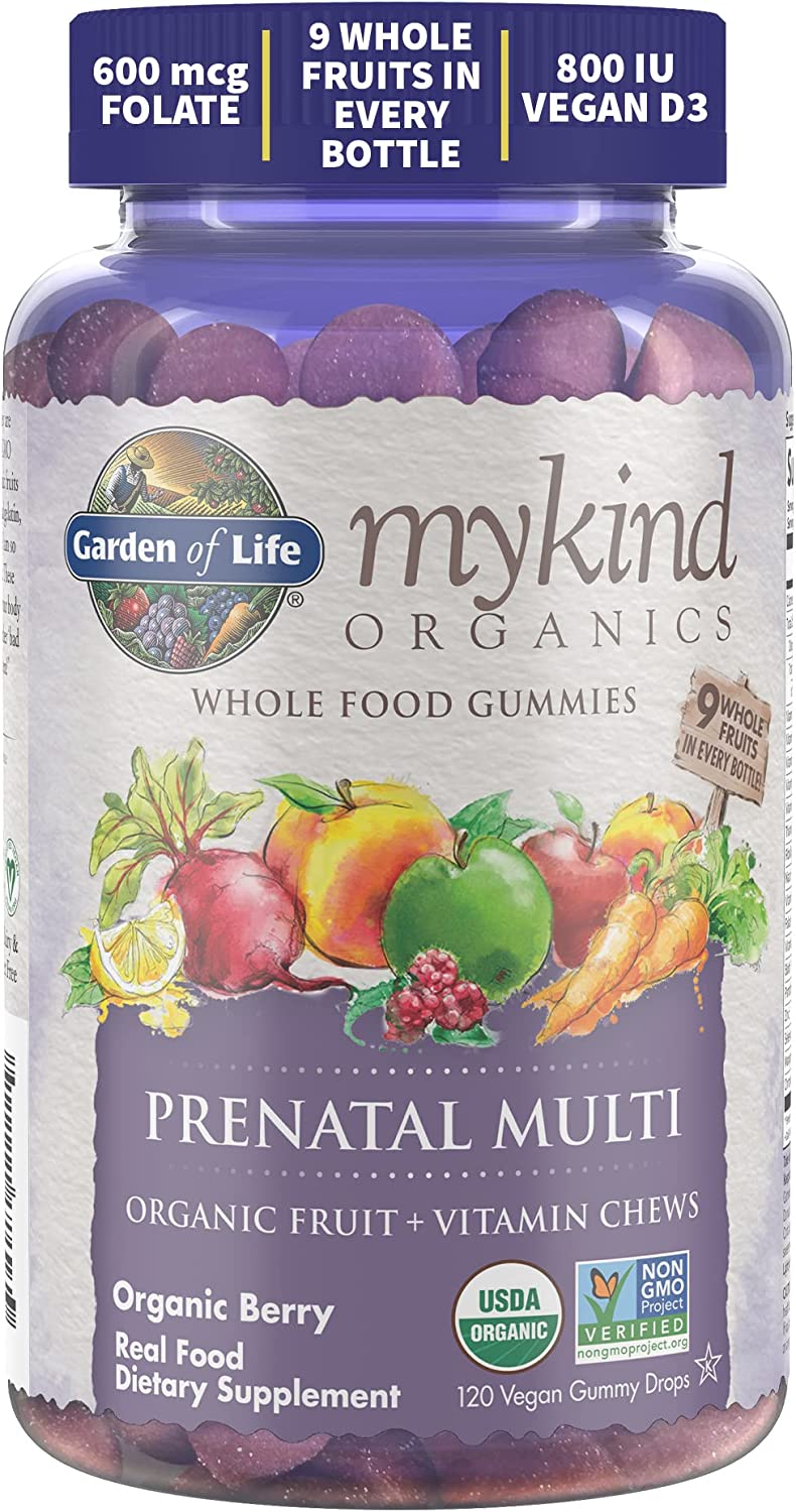 Garden of Life Prenatal Gummies Multivitamin with Vitamin D3, B6, B12, C &amp; Folate for Healthy Fetal Development mykind Organics – Organic, Non-GMO, Gluten-Free, Vegan, Berry Flavor, 30 Day Supplyفيتامينات متعدده مع الفولات لدعم صخة الام والجنين قبل الولاده عبوه 120 جامي