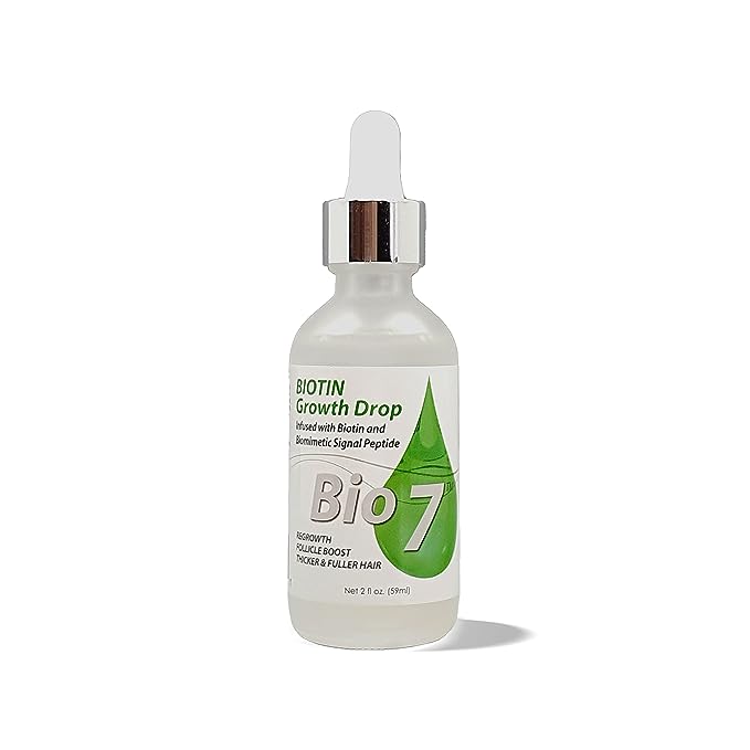 BIO7 BIOTIN GROWTH DROP INFUSED BIOMIMETIC SIGNAL PEPTIDE – 2 Fl Oz – Improve the Appearance of Hair Loss By Looking Visibly Longer, Thicker, Boost Follicle Growth – By Natures<BR/>البيوتين السائل 60 مل لعلاج تساقط الشعر وتقويته وتقوية بصيلاته وجعله اكثر سمكا