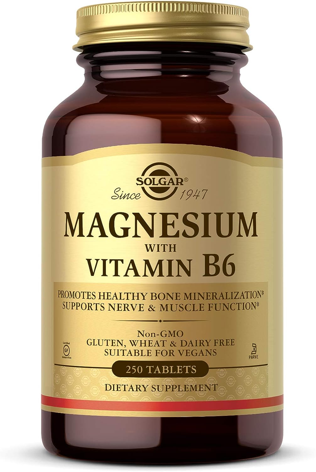 Solgar Magnesium with Vitamin B6, 250 Tablets - Promote Healthy Bone Mineralization, Support Nerve &amp; Muscle Function, Energy Metabolism - Non-GMO, Vegan, Gluten Free, Dairy Free, Kosher - 83 Servings